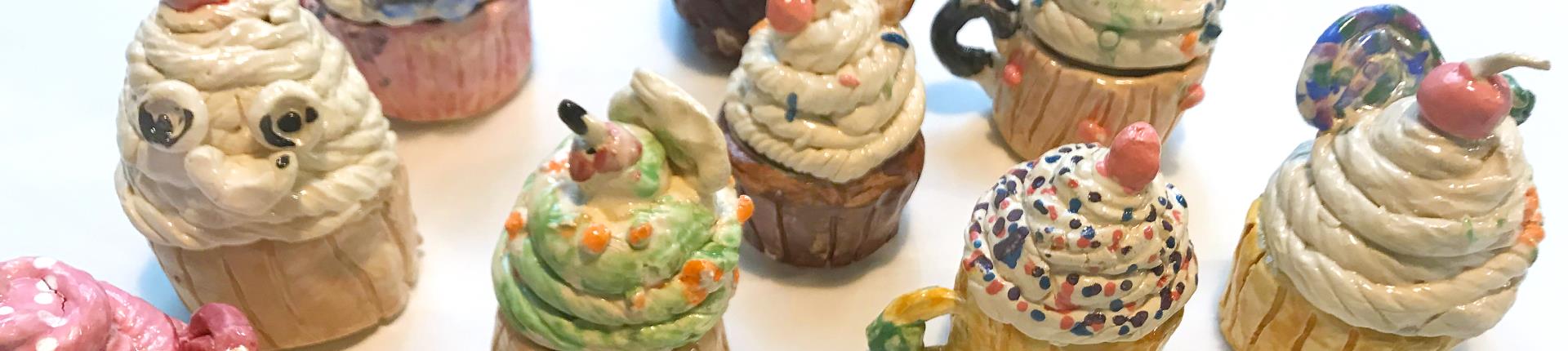 Painted ceramic cupcakes