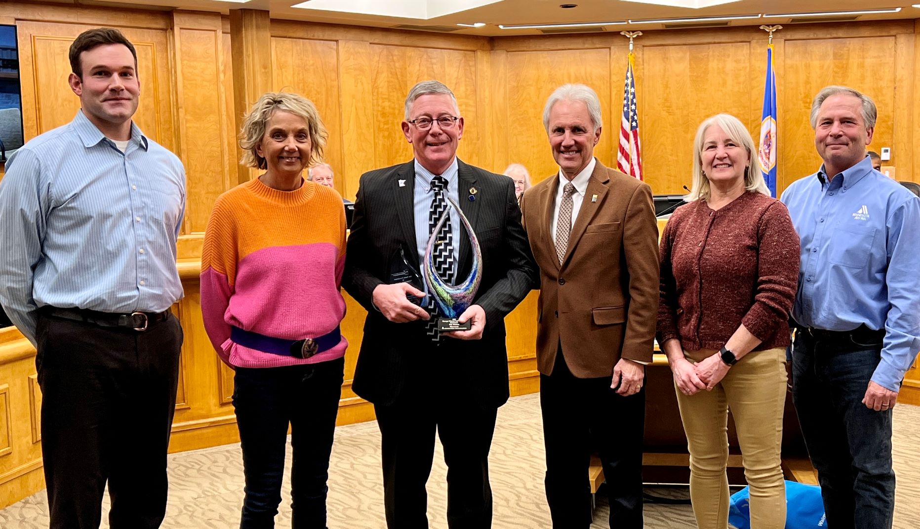 L-R: Ben Feldmann, Carol Kaszinski, Rick Wahlen, Mayor Ron Case, Carol Blommel Johnson, Bert Tracy