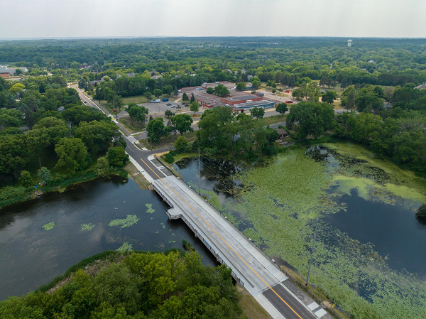 An aerial view of the newly constructed Duck Lake Road