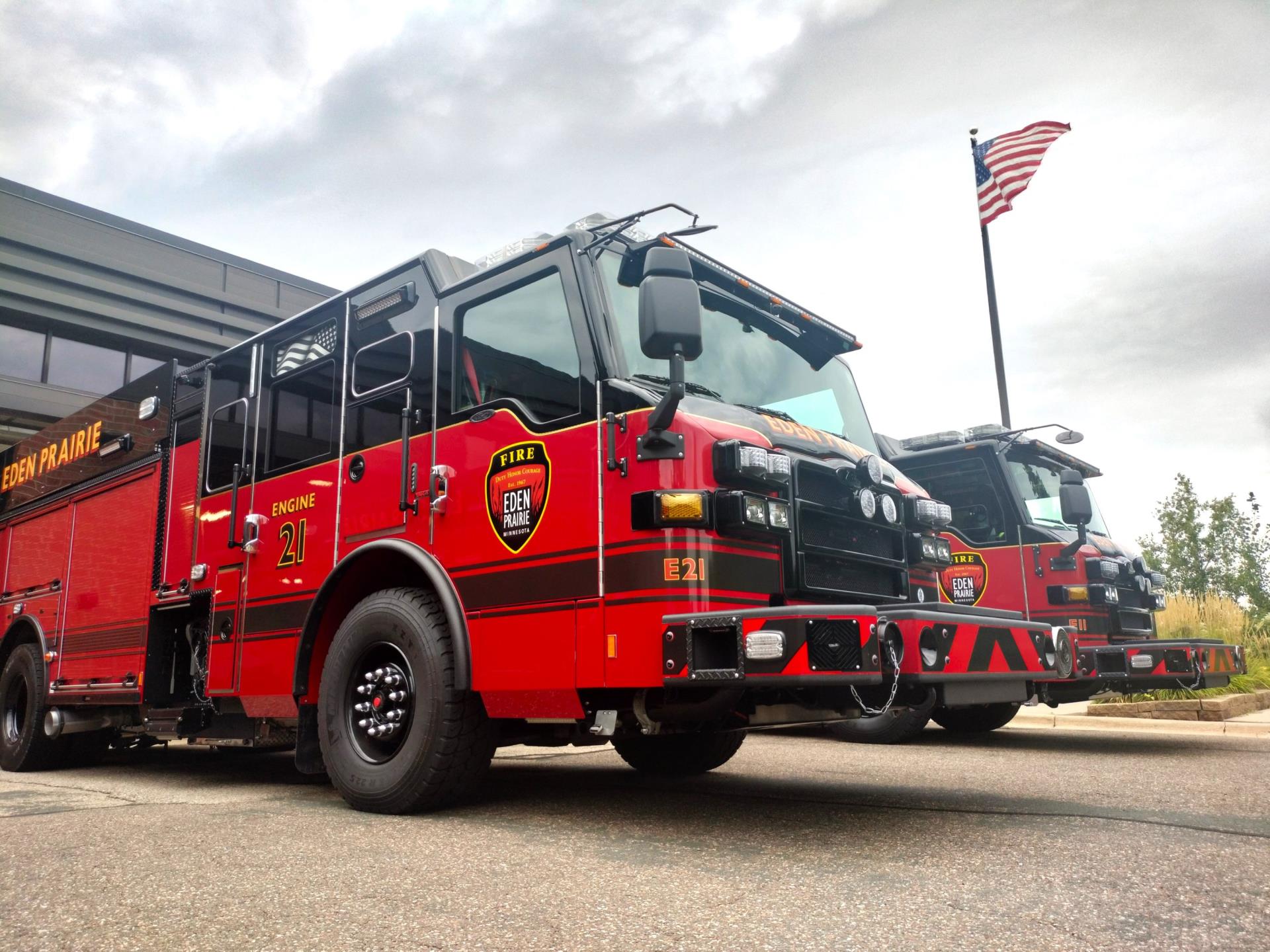 Fire truck with flag