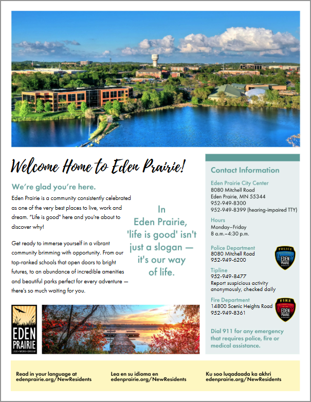 Front page of Eden Prairie's New Residents Guide