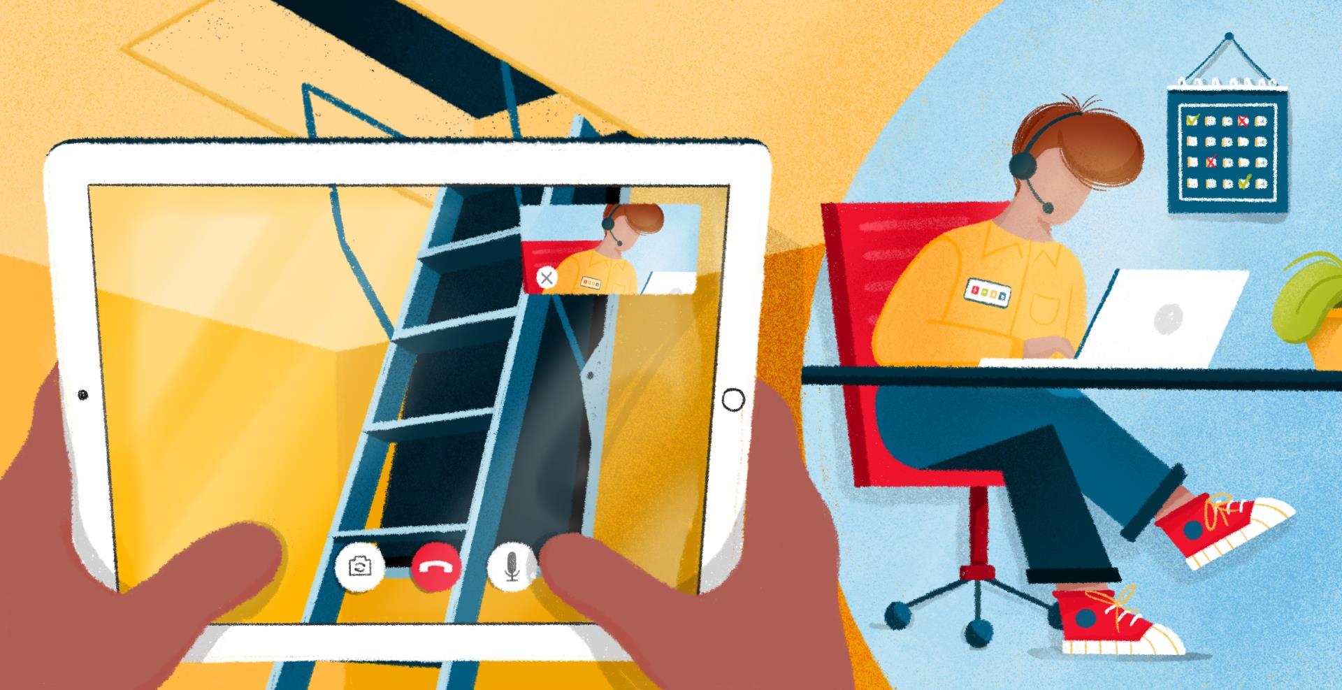 Cartoon of device taking photo of attic door