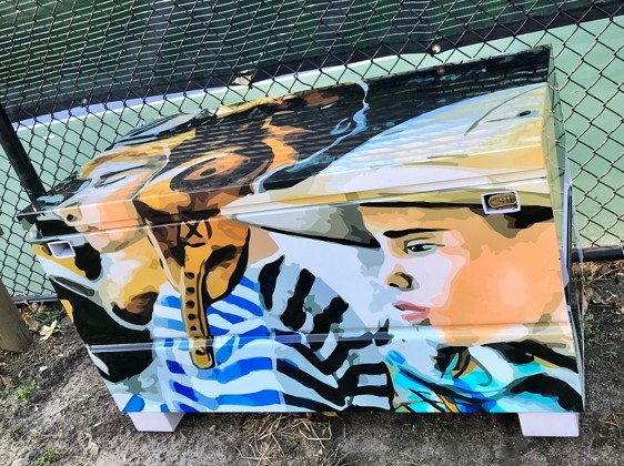 photo of wrapped utility box in Pioneer Park