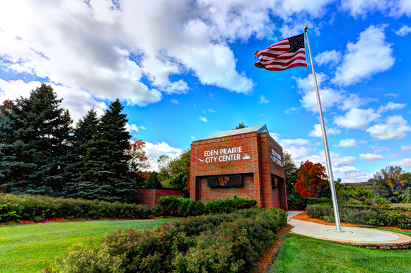 City Center entrance near US flag